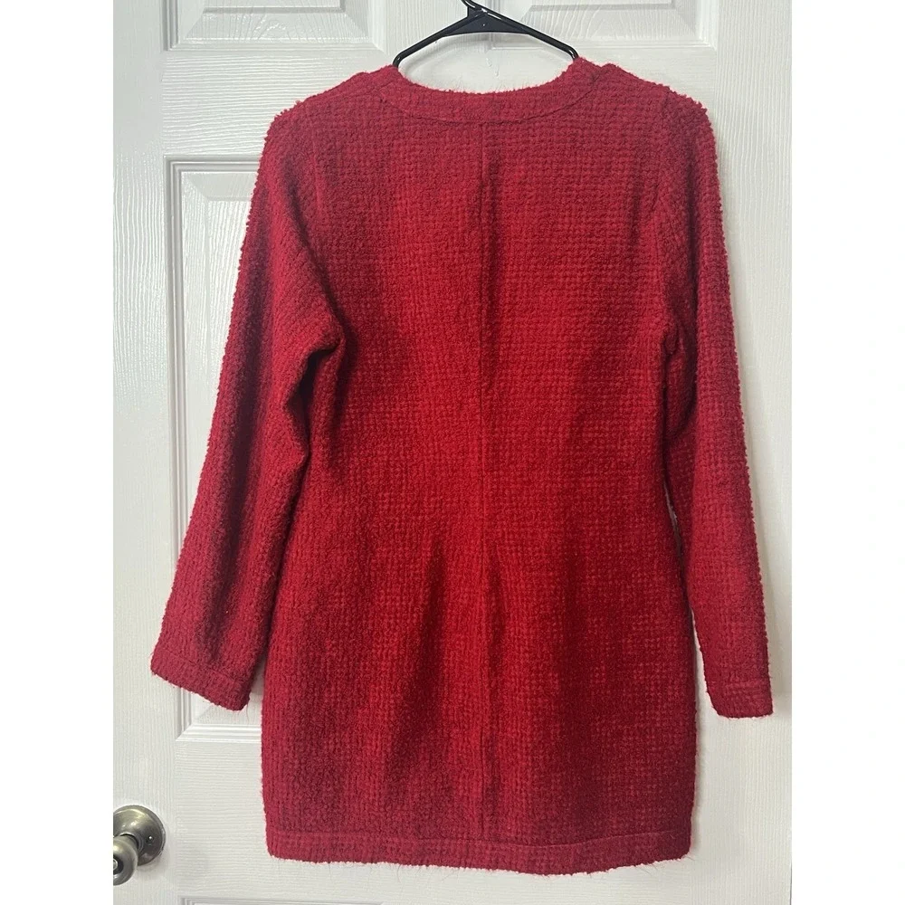ZARA Boucle Knit Cardigan Dress M Red Preppy Old Money Dark Academia Chic Luxe - Picture 3 of 7